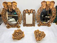 Full set: two mirrors, photo frame, two trinket boxes displayed on table