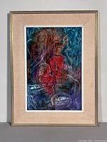 Full view of framed Bronka Michlowska enamel painting