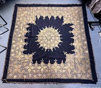 Full view of square tapestry showing overall pattern and size