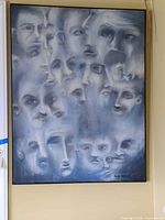 Front view of framed painting showing composition and signature