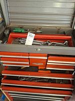 Top drawer of Craftsman chest with wrenches and sockets