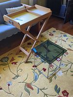 Tray table and glass side table together
