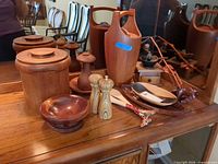 Group view of all wooden serveware and accessories