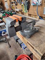 Full view of Wilton bench vise on workbench