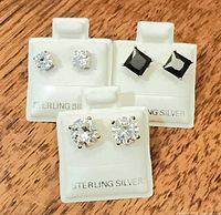 Front view showing all three pairs on Sterling Silver cards