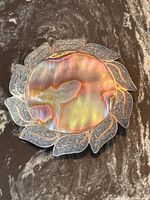 Front view showing mother-of-pearl centre and silver petals