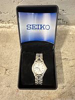 Seiko wristwatch in open presentation box