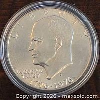 Obverse of encapsulated 1776-1976 Eisenhower dollar showing Eisenhower portrait