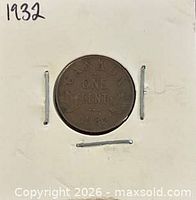 Reverse of 1932 Canadian one cent in holder