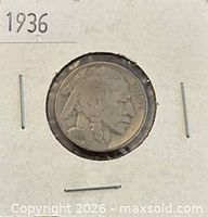 Obverse view of 1936 Buffalo Nickel in holder