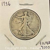 Obverse of 1936 Walking Liberty half dollar in holder