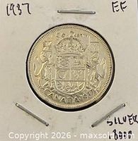 Reverse of 1937 Canada 50-cent coin showing coat of arms