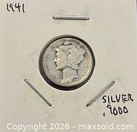 Obverse view of 1941 Mercury dime in holder
