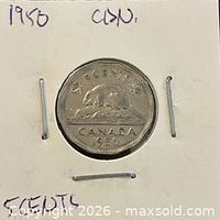 Coin in cardboard flip showing reverse side with beaver and year 1950