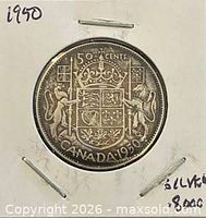 Reverse of 1950 Canadian 50-cent coin in holder