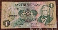 Obverse showing Sir Walter Scott portrait, serial D/57 019067, date 7 Oct 1983