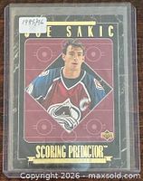 Front view of Joe Sakic Scoring Predictor card in sleeve