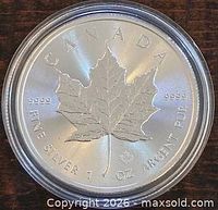 Reverse showing maple leaf design, 1 oz fine silver .9999, Canada legend
