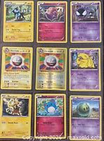 Fronts of all nine Pokémon cards laid out 3×3