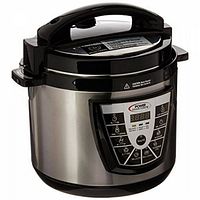 Stock photo of stainless steel Power Pressure Cooker XL showing overall design and control panel