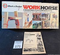 Front of sealed Black & Decker WorkHorse box with manual displayed