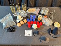 Overview of assorted craft supplies spread on table