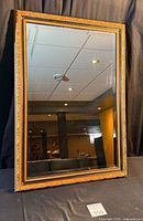 Full view of rectangular mirror with ornate gold frame