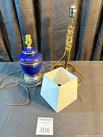 Overall view of both lamp bases and white shade