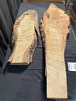 Top view of both maple slabs showing overall shape and live edges