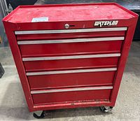 Front view of Waterloo red 5-drawer rolling tool cabinet