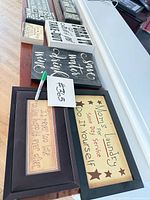 Overview of all signs laid out on counter