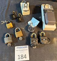 Group view of all padlocks, keys and both lock boxes