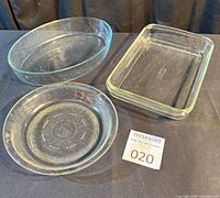 Group shot of three Pyrex glass dishes