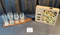 Shadow box with corks and beer flight set overview