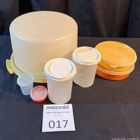 Full lot showing cake keeper, canisters, shallow containers, mini containers