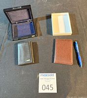 Overall view showing wallet, passport holder, and both boxes