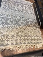 Full view of rug showing pattern and fringe
