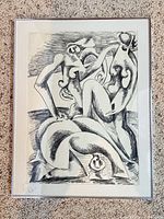 Front view of framed graphite nude drawing
