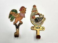 Front view of rooster and duck wall hooks