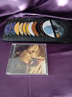 Open CD wallet with eight discs visible and Celine Dion jewel case