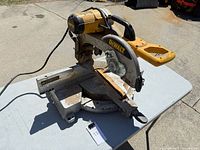 Left-front view of DeWalt miter saw on table