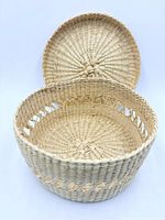 Basket open showing lattice sides and lid interior