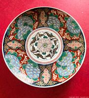 Front view of Kinrande Imari charger showing full design