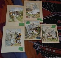 Five unframed signed watercolour landscapes on mat board