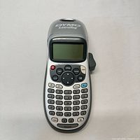 Front view of silver Dymo LetraTag handheld label maker showing keypad and housing