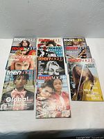Eleven Teen Vogue magazines spread out front covers visible