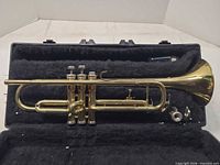 Full view of Andre Bardot trumpet inside lined hard case