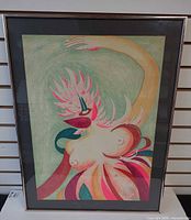 Full view of framed gouache artwork showing entire composition and frame