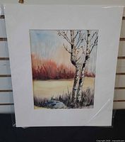 Framed watercolor with mat front view