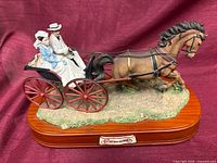 Full view of music box figurine showing horse, carriage, and passengers